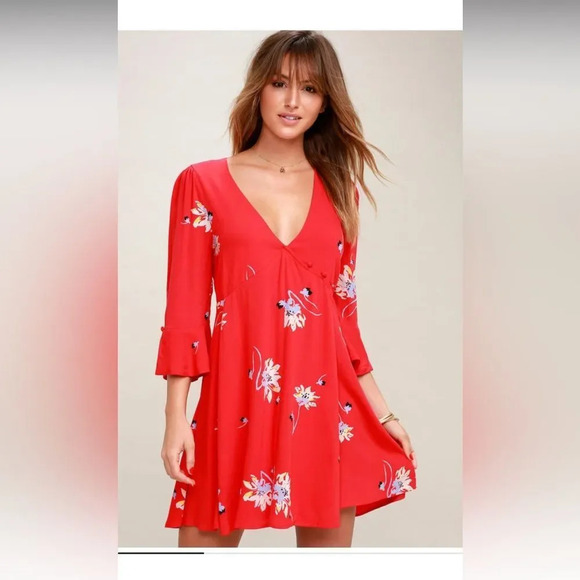 Time On My Side Red Floral Print Wrap Dress - Picture 1 of 9